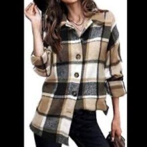 Brown and Cream Oversized 3/4 Sleeve Button Down Shirt